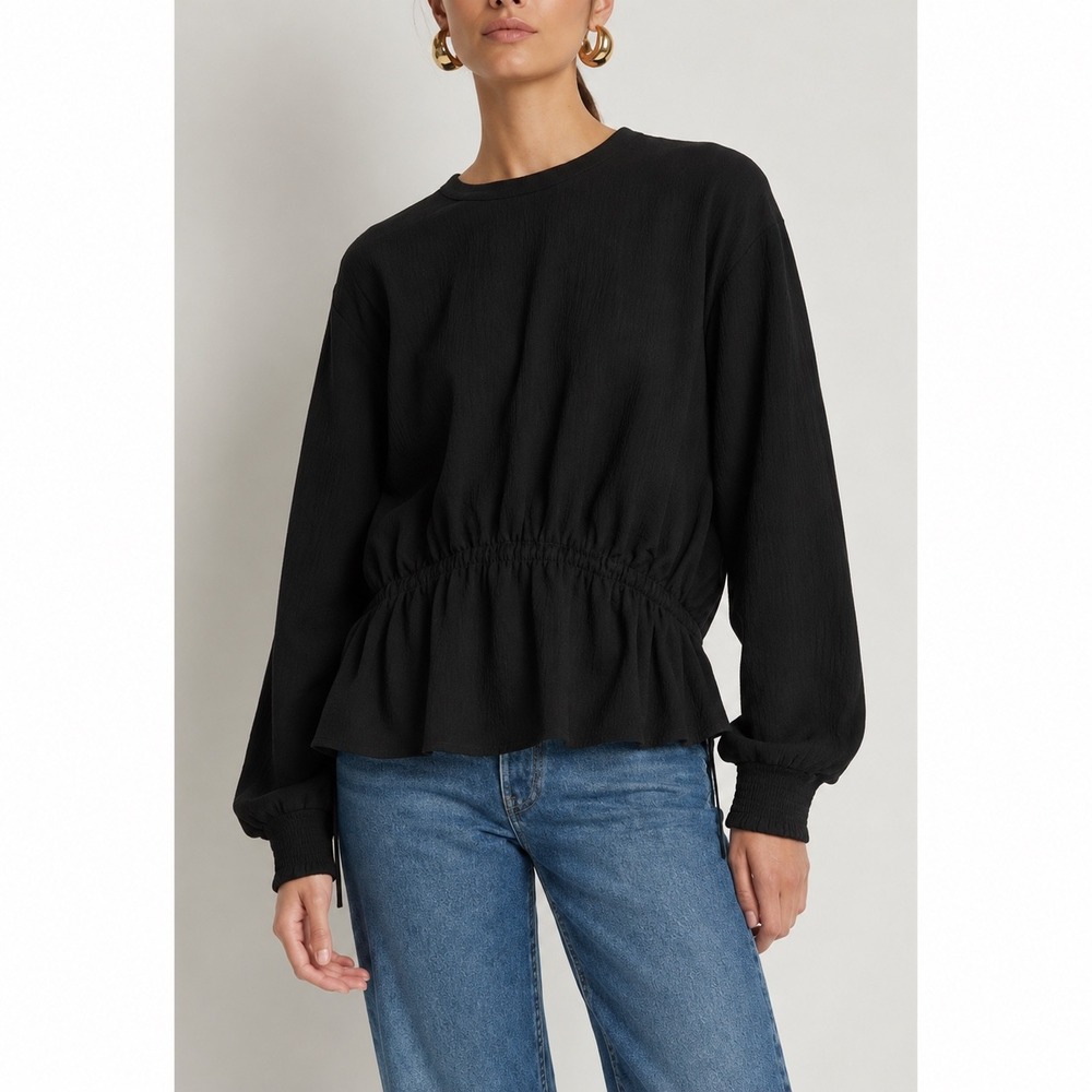 Nation LTD Los Angeles Black Cotton Cinched Waist Sweatshirt New L